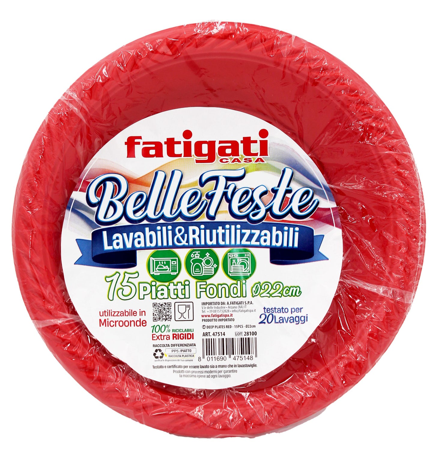 Piatti Plastica Riutilizzabili Rossi - Fatigati - 15pz - Piani/Fondi