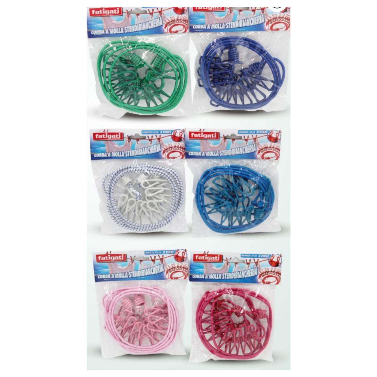 Corda a Molla Stendibiancheria con Pinze Integrate - Fatigati - Colori Assortiti Casualmente