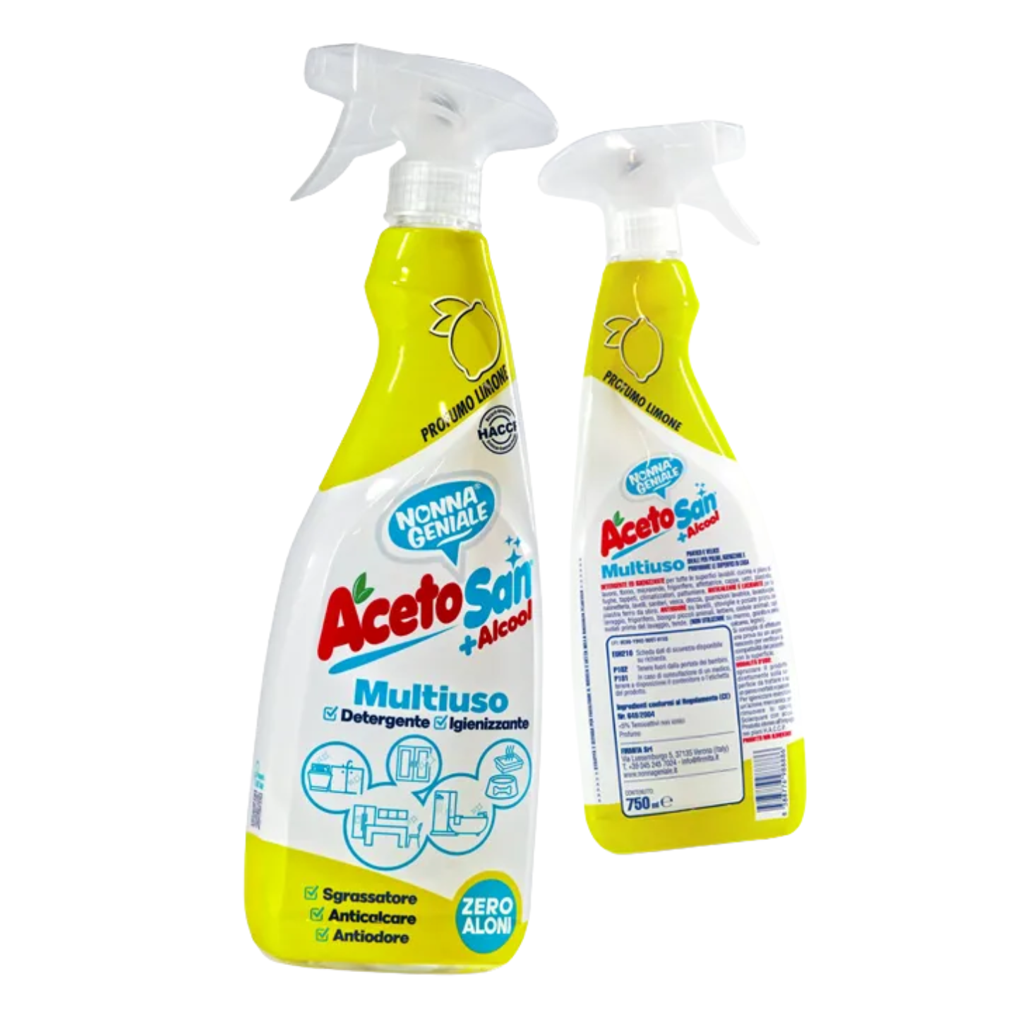 Detergente Multiuso Spray - Nonna Geniale - AcetoSan + Alcool - Varie Fragranze - 750ml