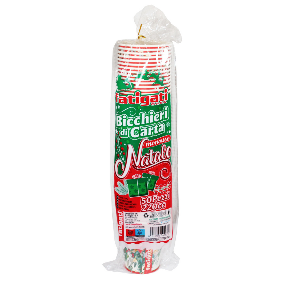 Bicchieri Carta Natalizi - Fatigati - 50pz - Varie Fantasie